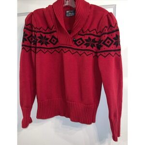 Vintage American Living Medium Women Red Ski  Sweater White Snowflakes Fair Isle